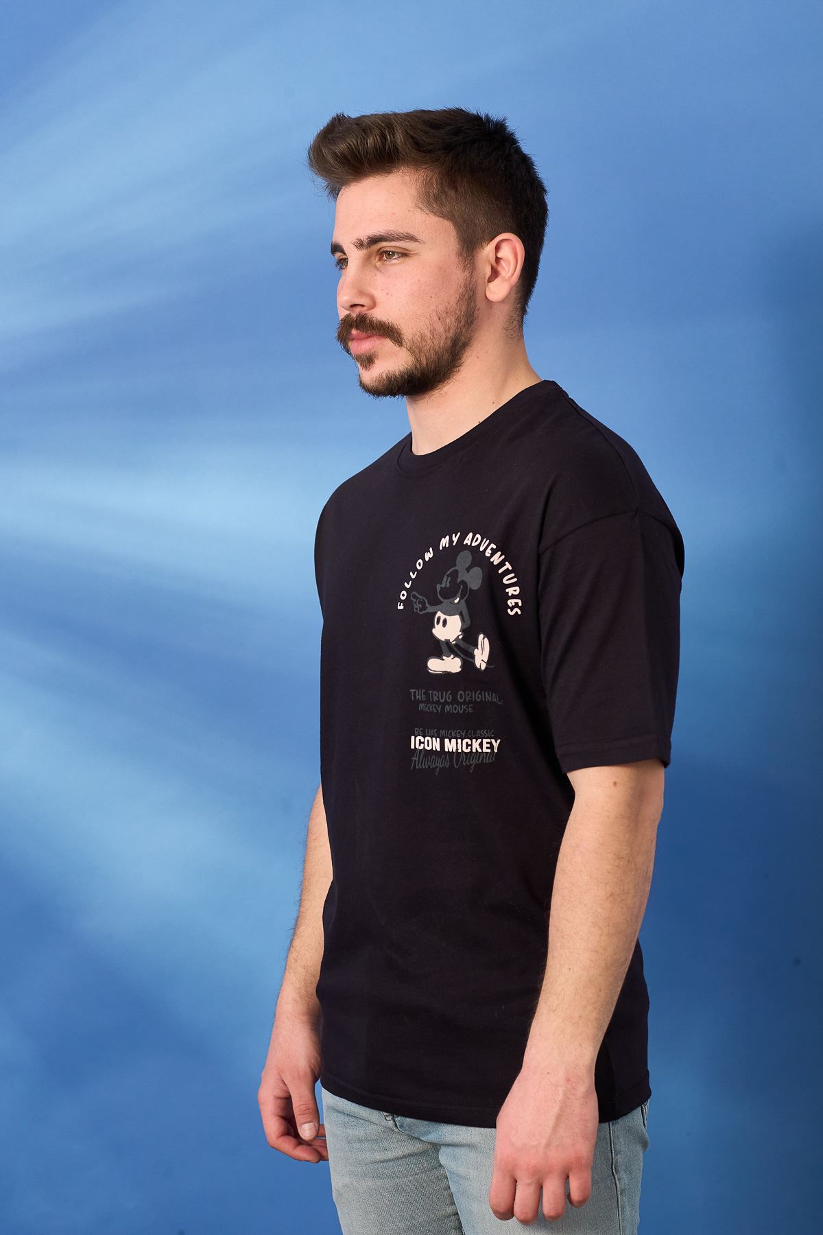 Regular Mause Baskı Desen T-shirt-SİYAH