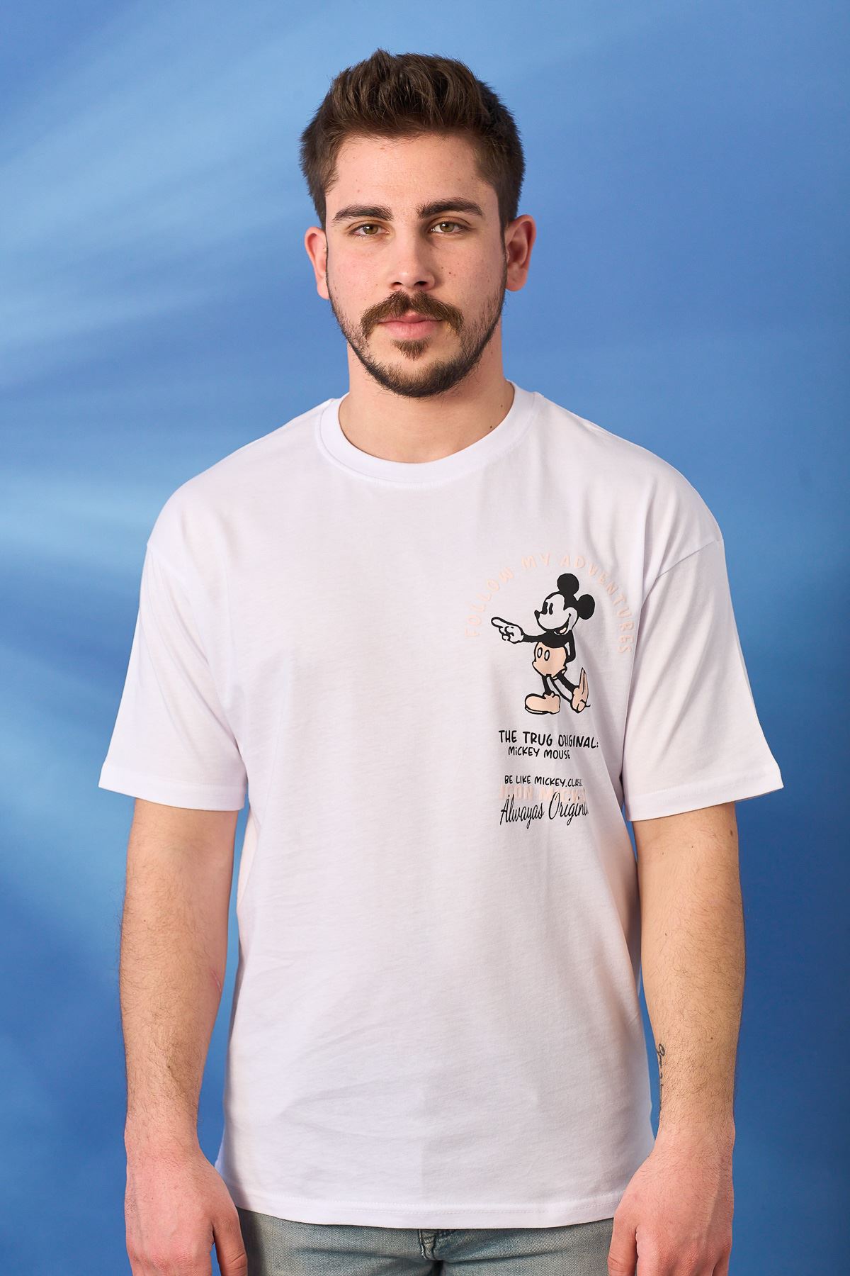Regular Mause Baskı Desen T-shirt-BEYAZ