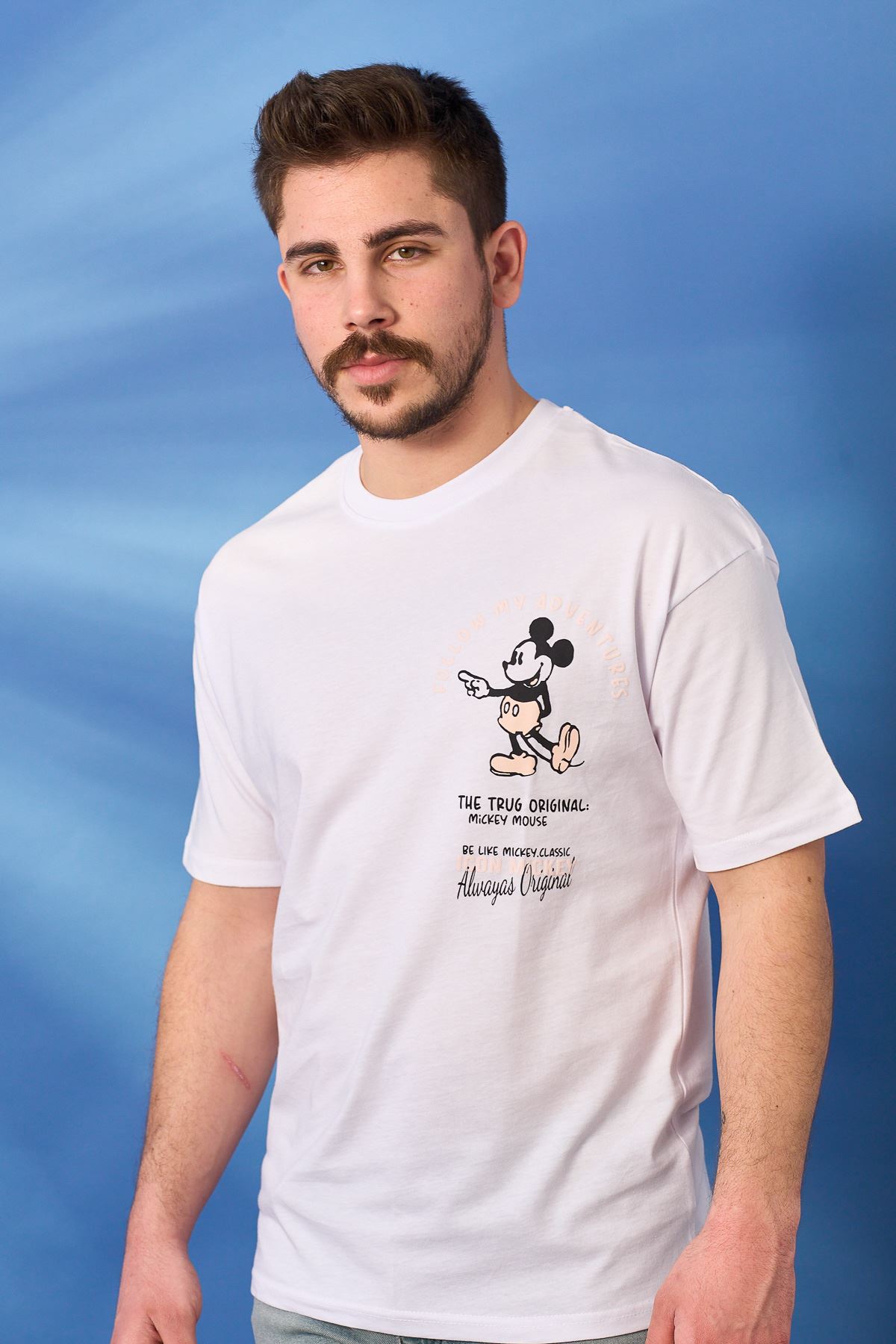 Regular Mause Baskı Desen T-shirt-BEYAZ