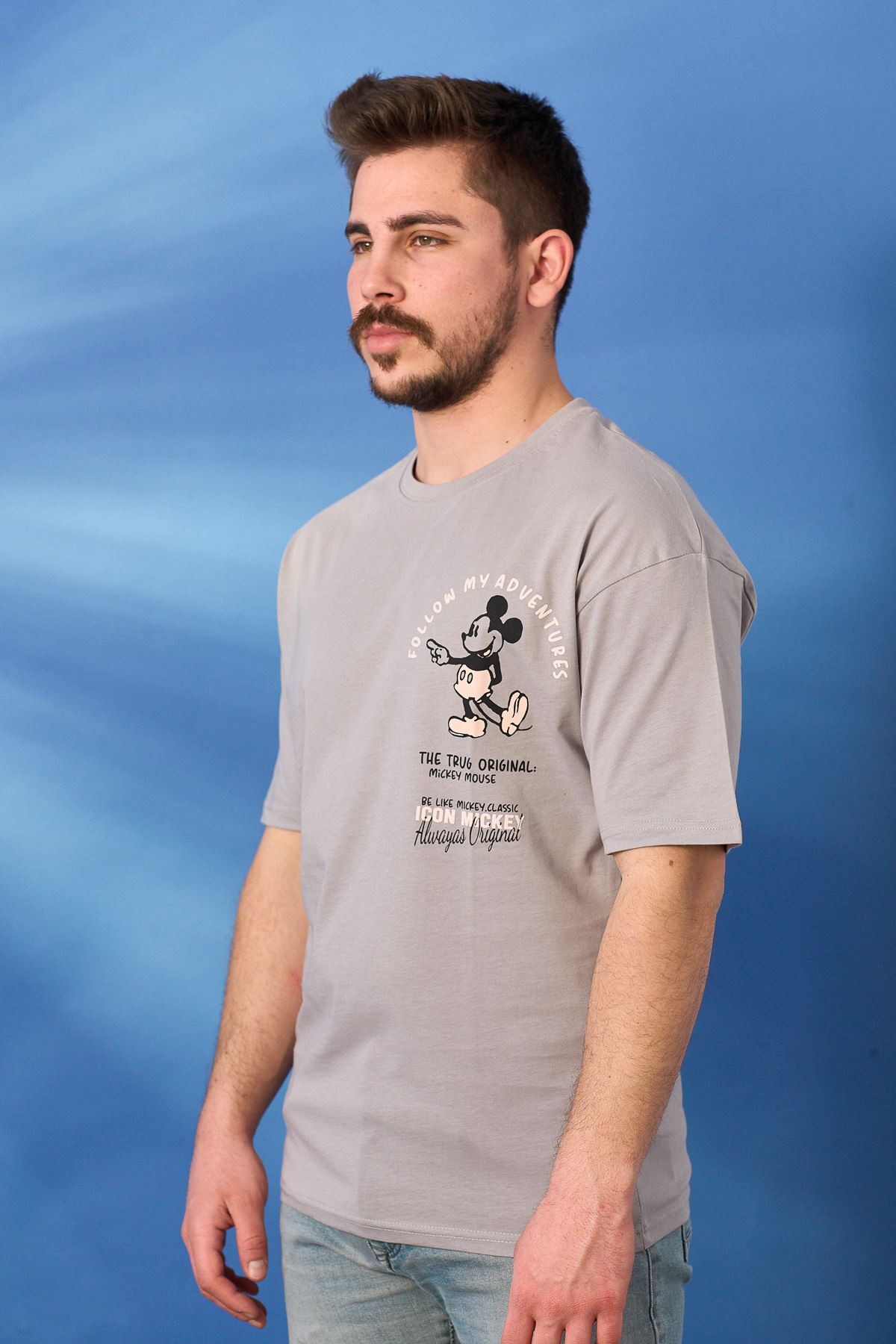 Regular Mause Baskı Desen T-shirt-GRİ