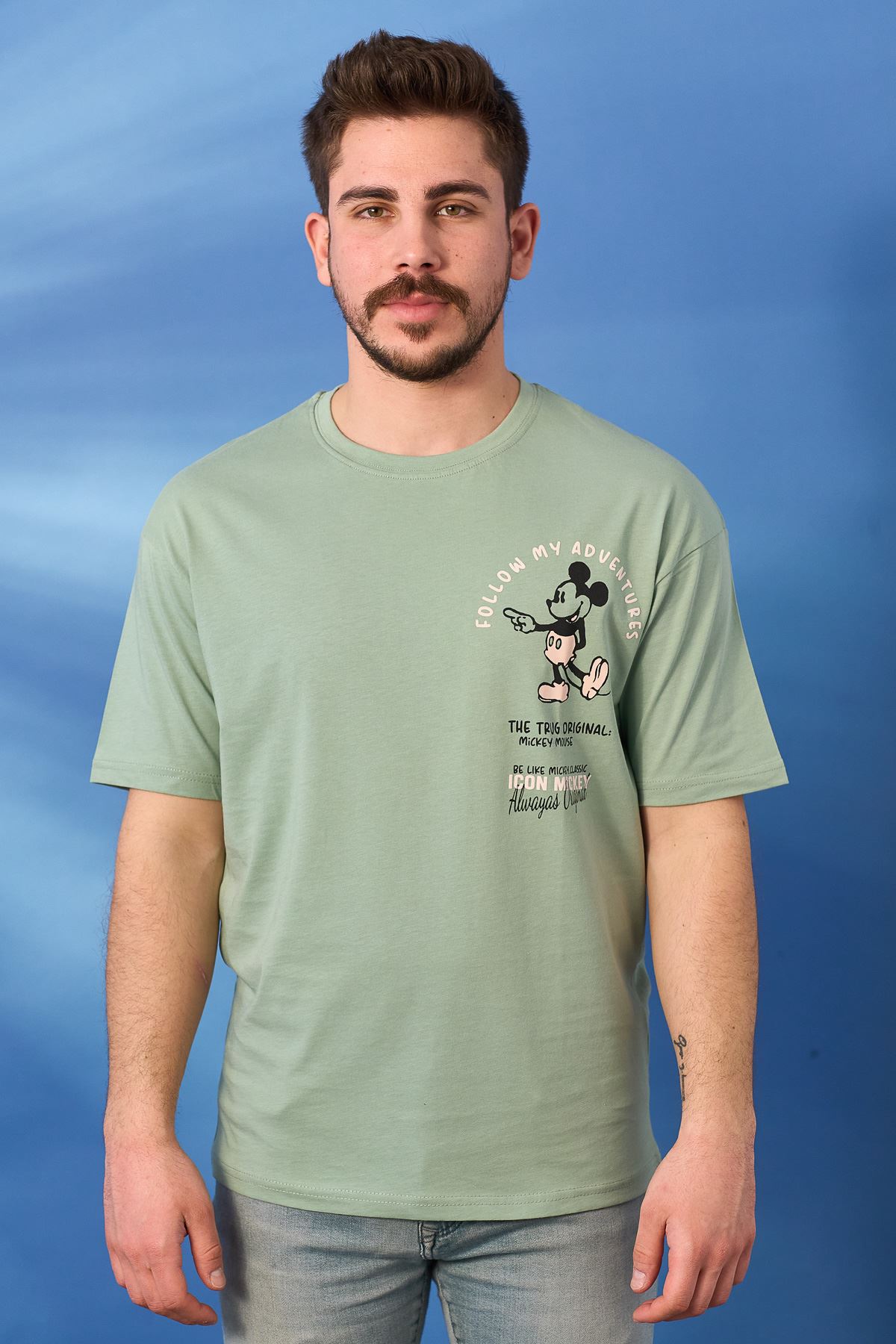 Regular Mause Baskı Desen T-shirt-MINT