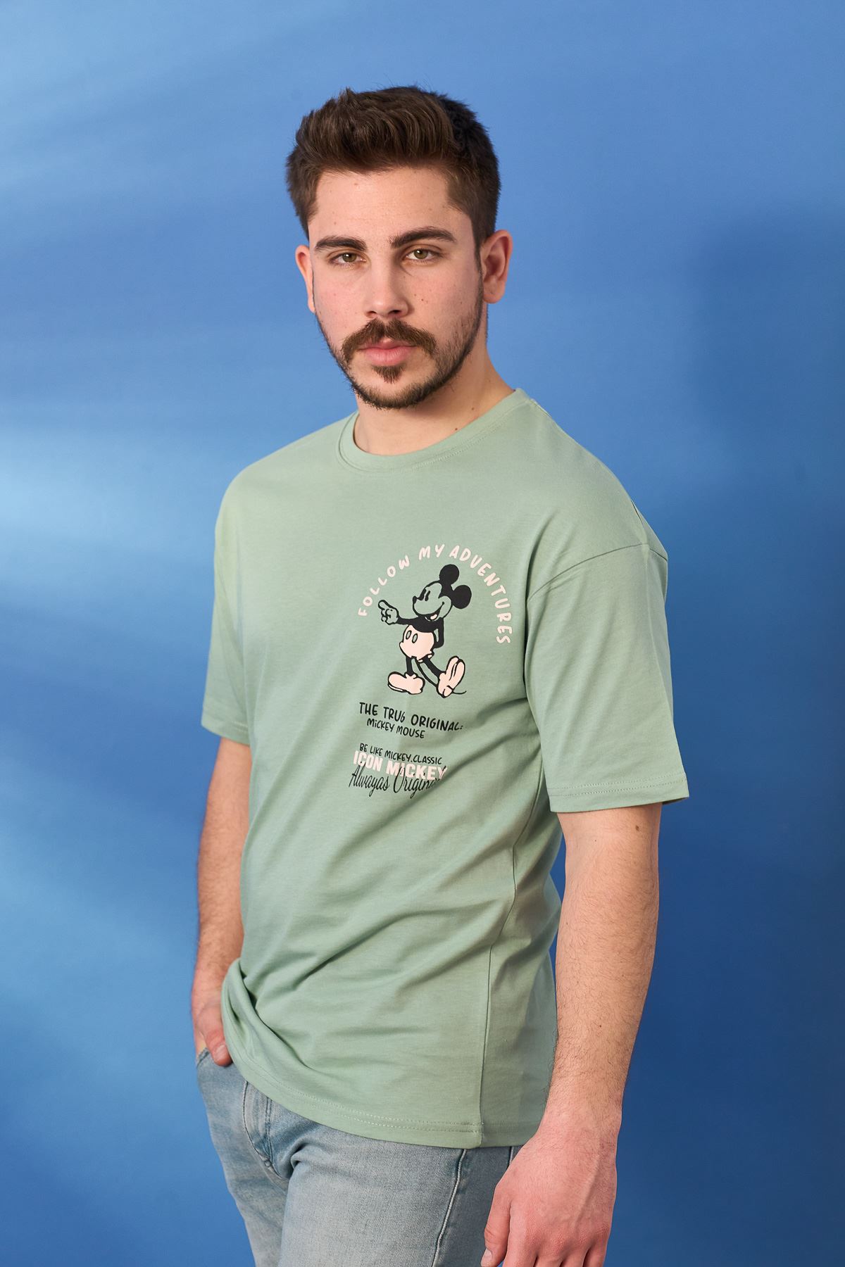 Regular Mause Baskı Desen T-shirt-MINT