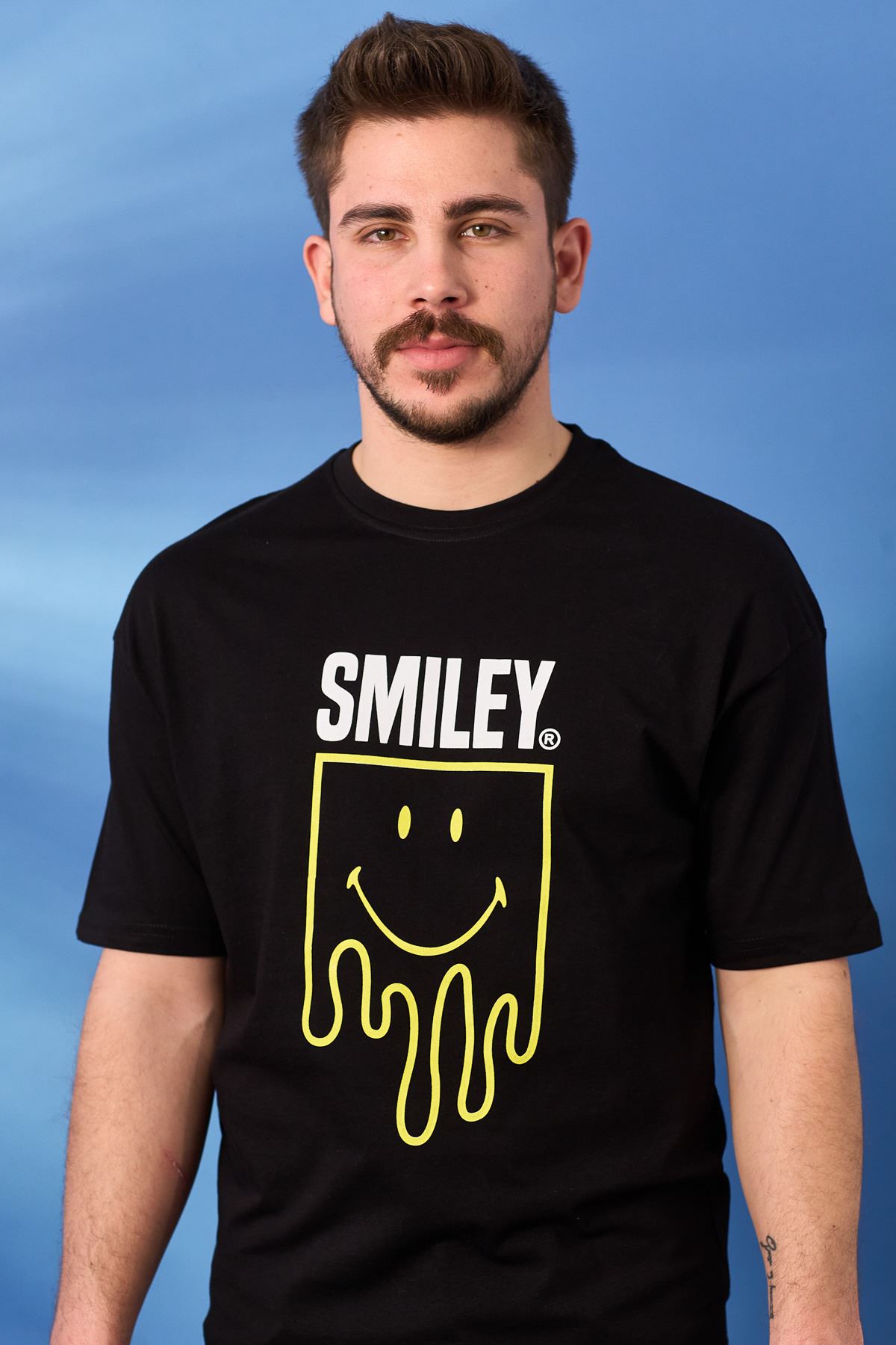 Regular Smile Baskı Desen T-shirt-SİYAH