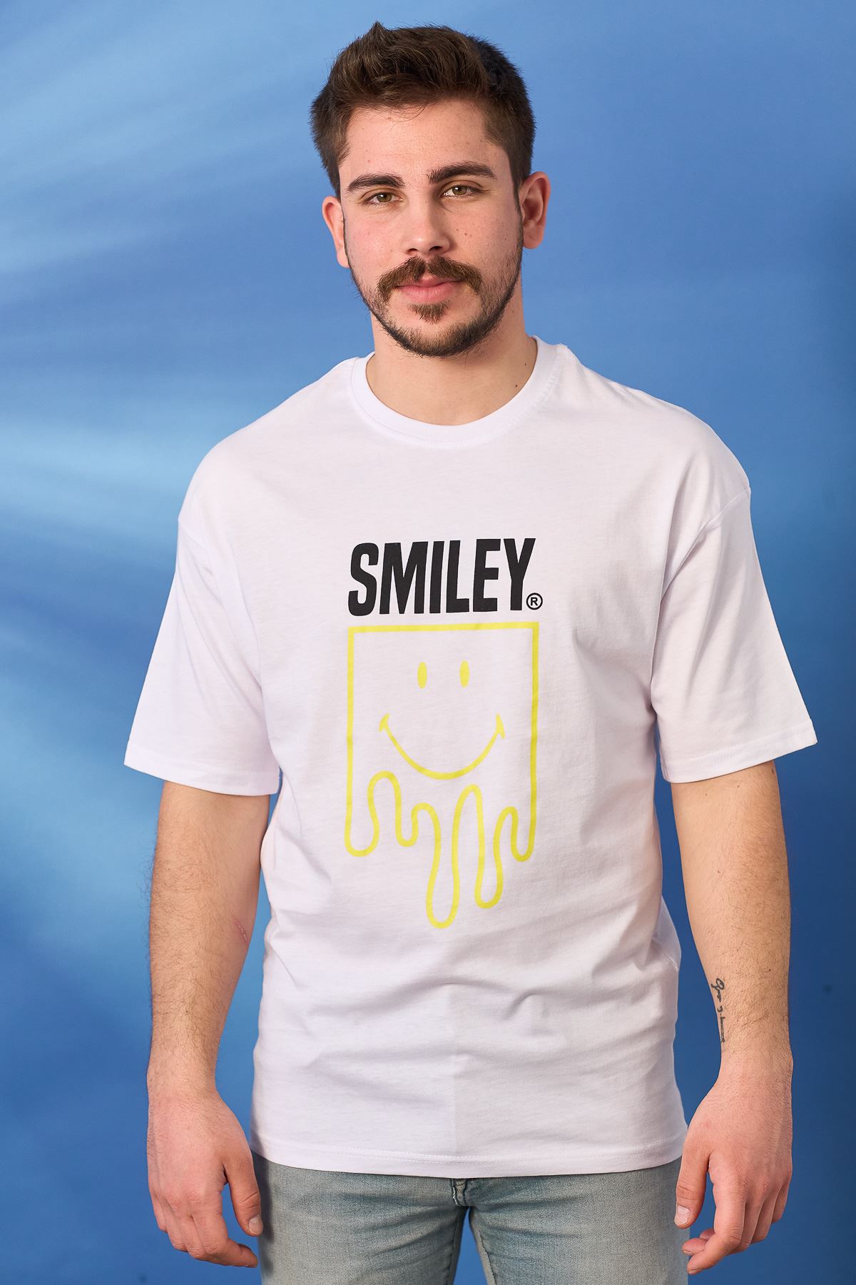 Regular Smile Baskı Desen T-shirt-BEYAZ
