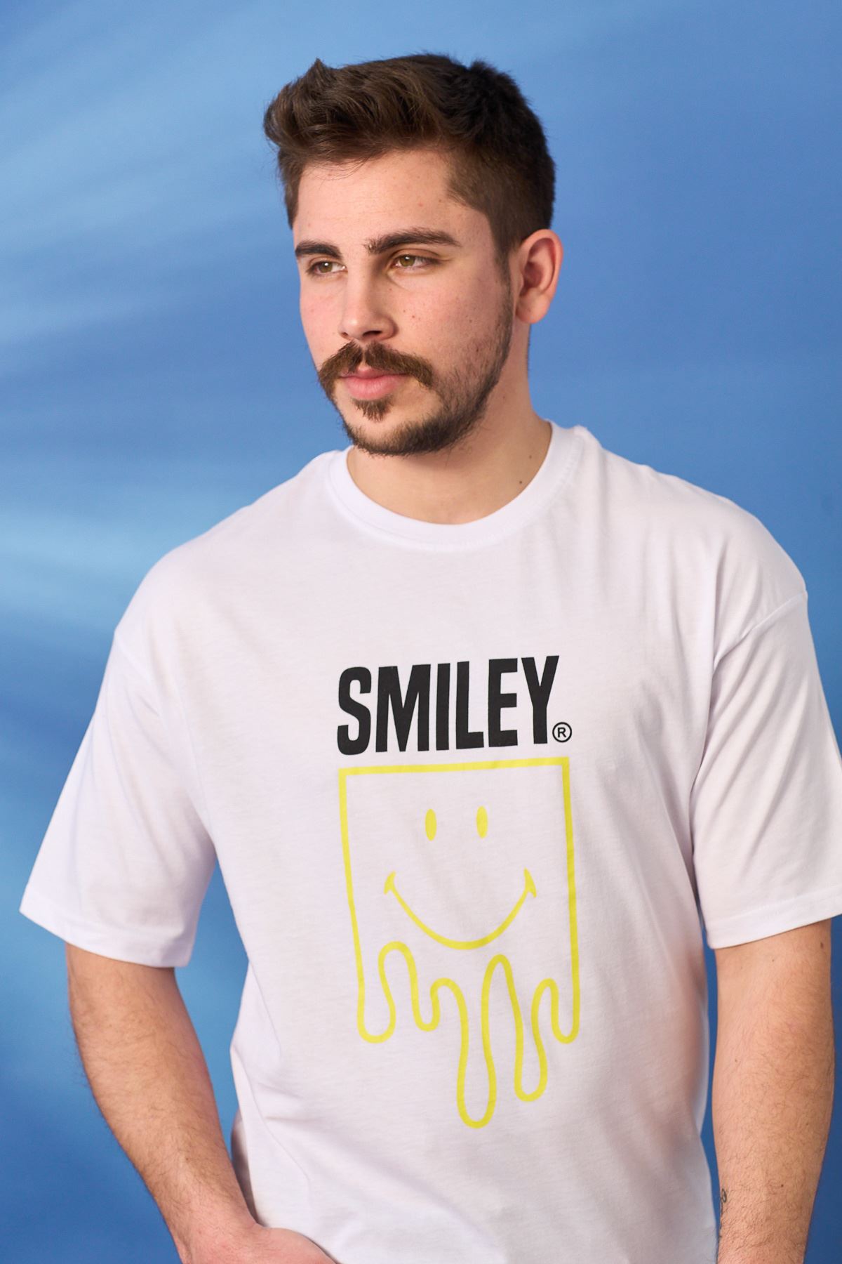 Regular Smile Baskı Desen T-shirt-BEYAZ