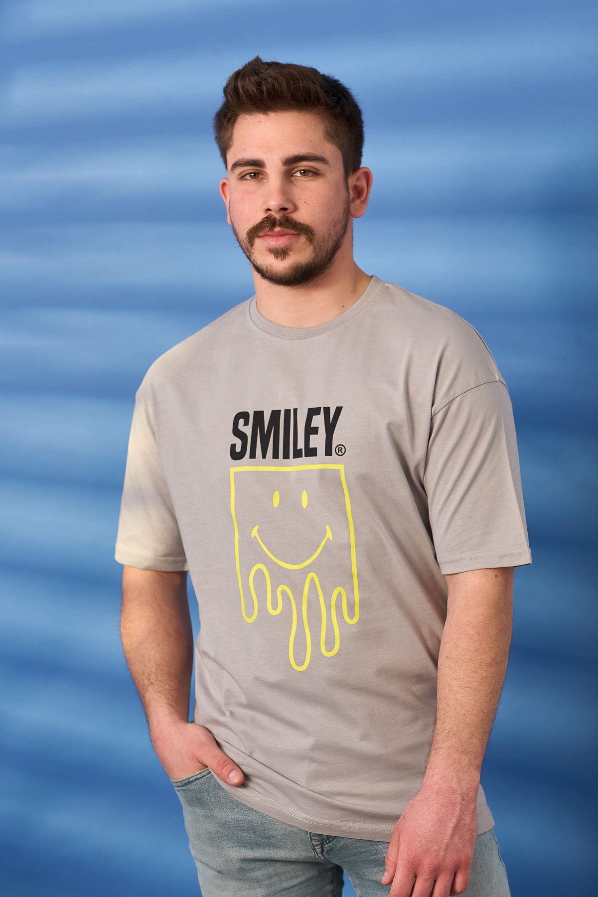 Regular Smile Baskı Desen T-shirt-GRİ