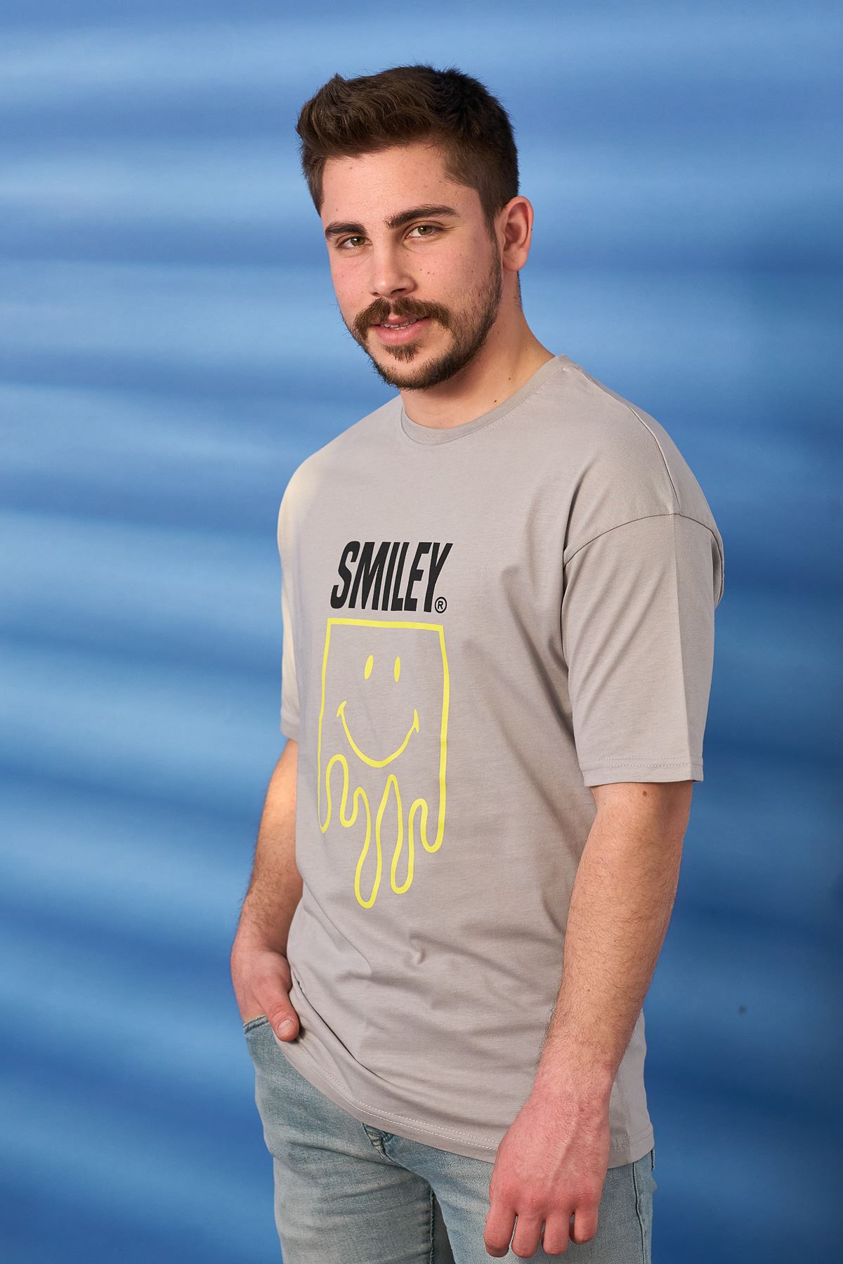 Regular Smile Baskı Desen T-shirt-GRİ