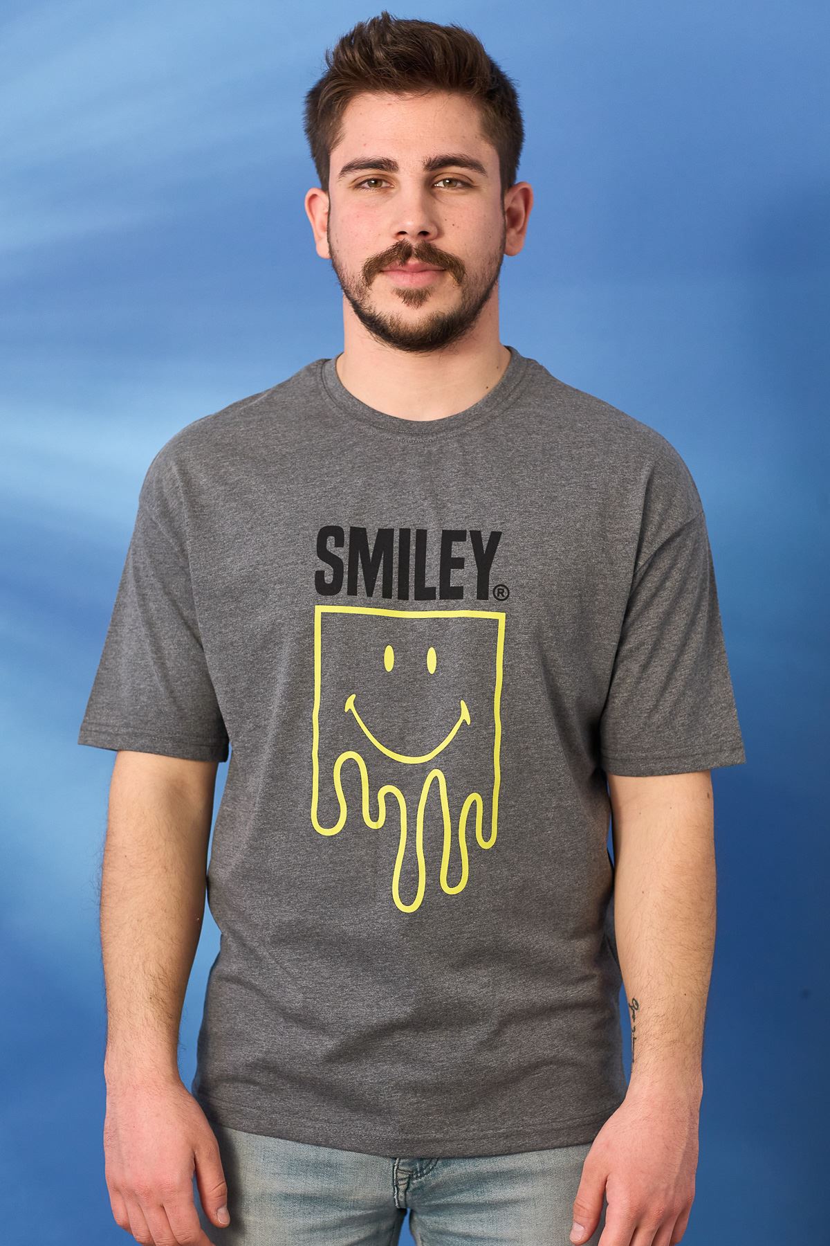 Regular Smile Baskı Desen T-shirt-ANTRASİT