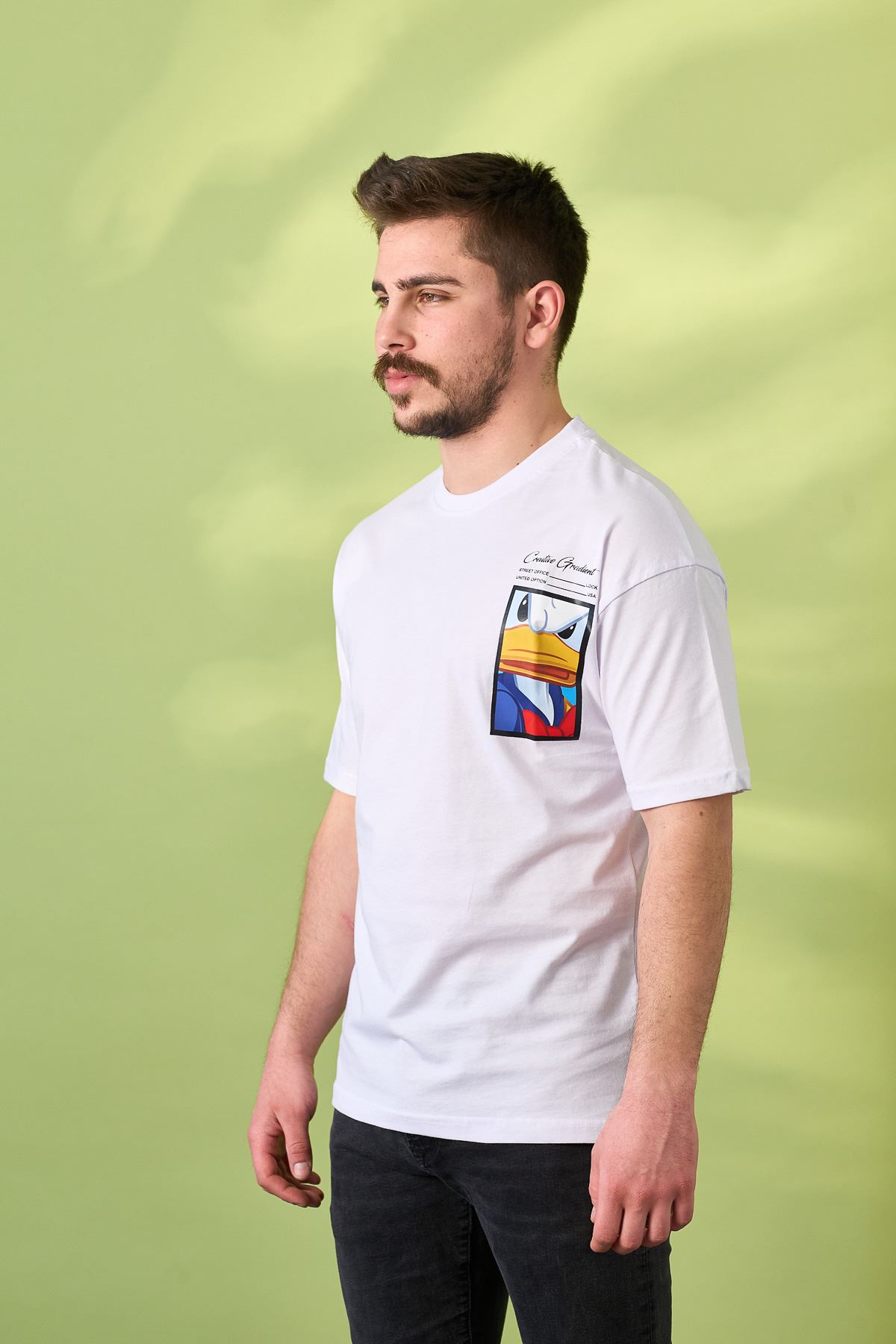 Regular Wake Baskı Desen T-shirt-BEYAZ