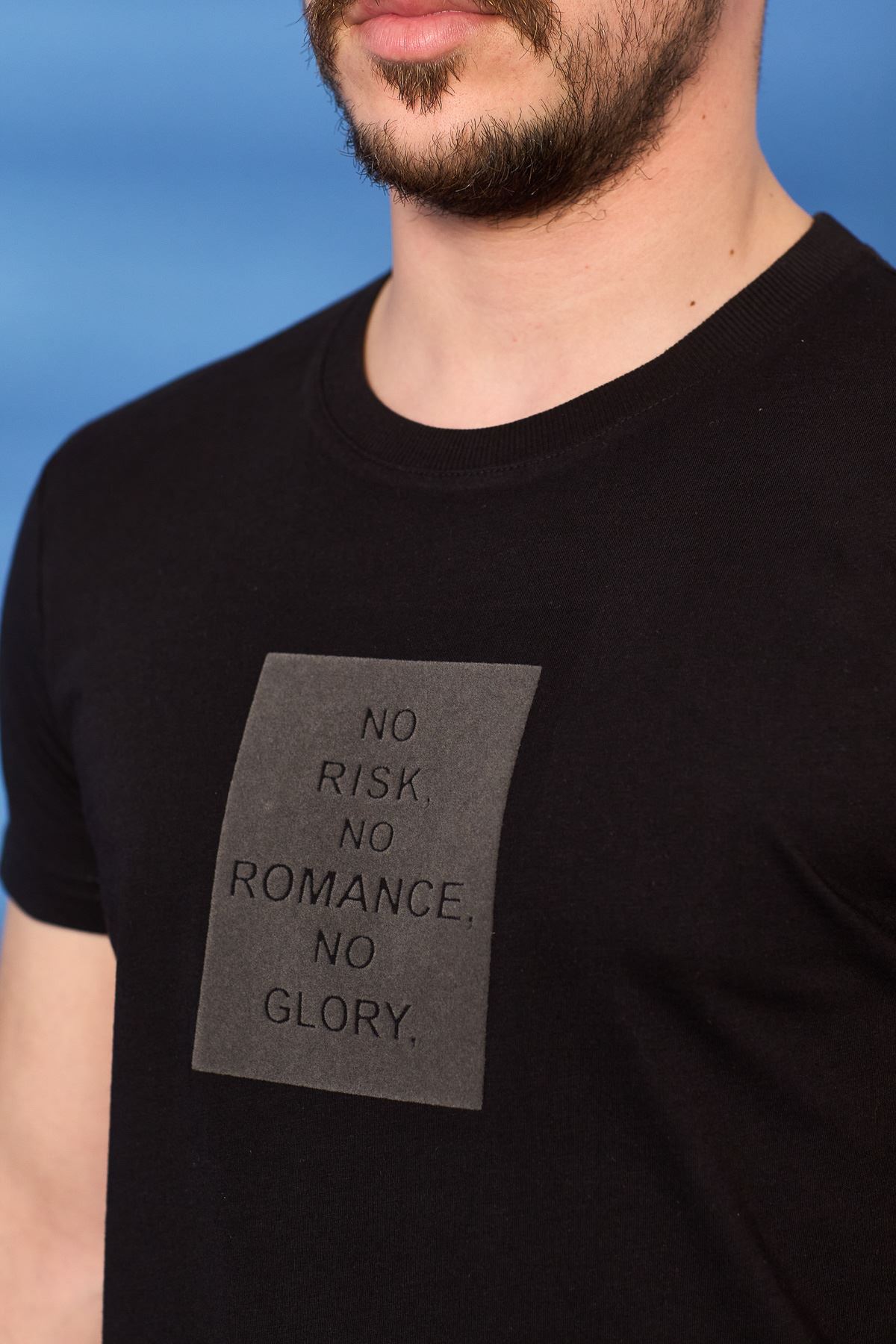 Regular Romance Baskı Desen Penye T-shirt-SİYAH