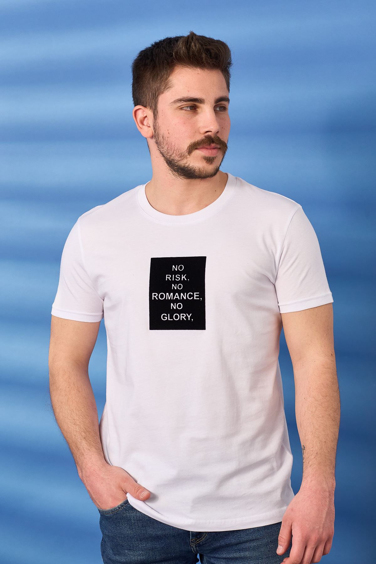 Regular Romance Baskı Desen Penye T-shirt-BEYAZ