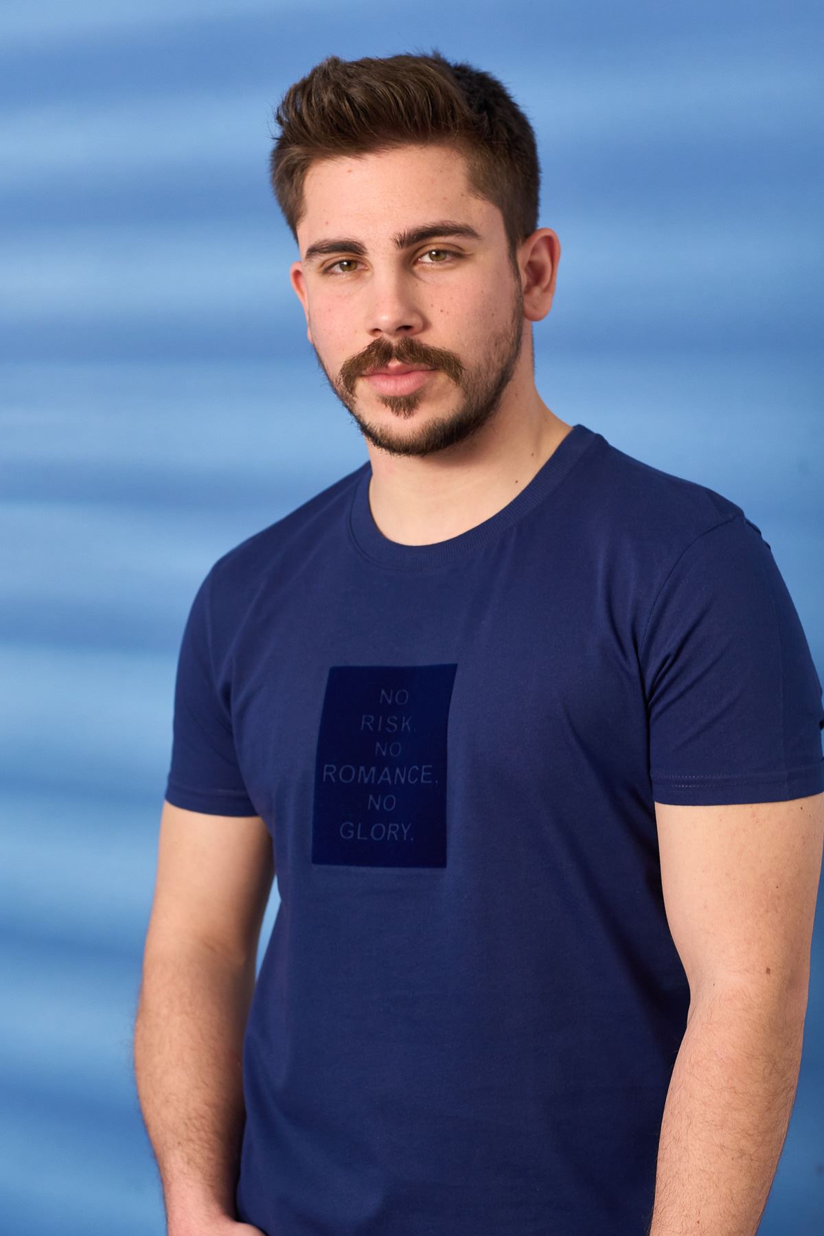 Regular Romance Baskı Desen Penye T-shirt-MAVİ