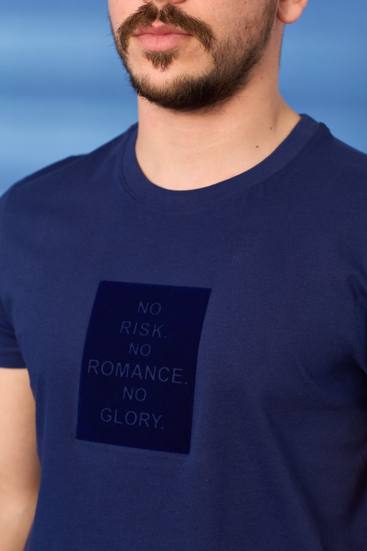 Regular Romance Baskı Desen Penye T-shirt-MAVİ