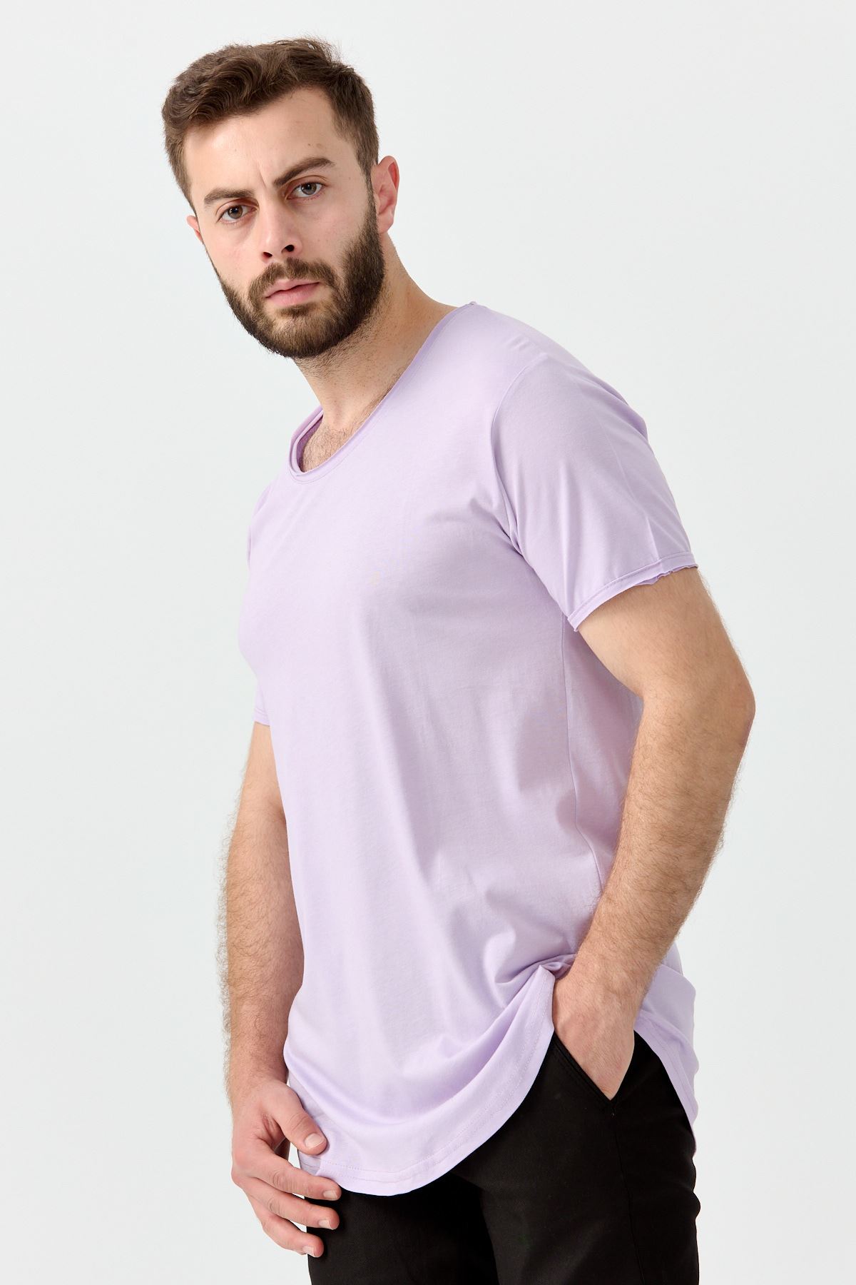 Slimfit Kesim Duz Desen Basic Tshirt-LİLA