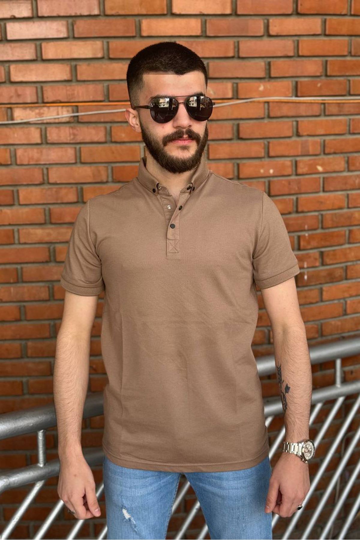 Slimfit Kesim Erkek Oxford Duz Desen Polo Yaka Tshirt-VİZON - Tunahan ...