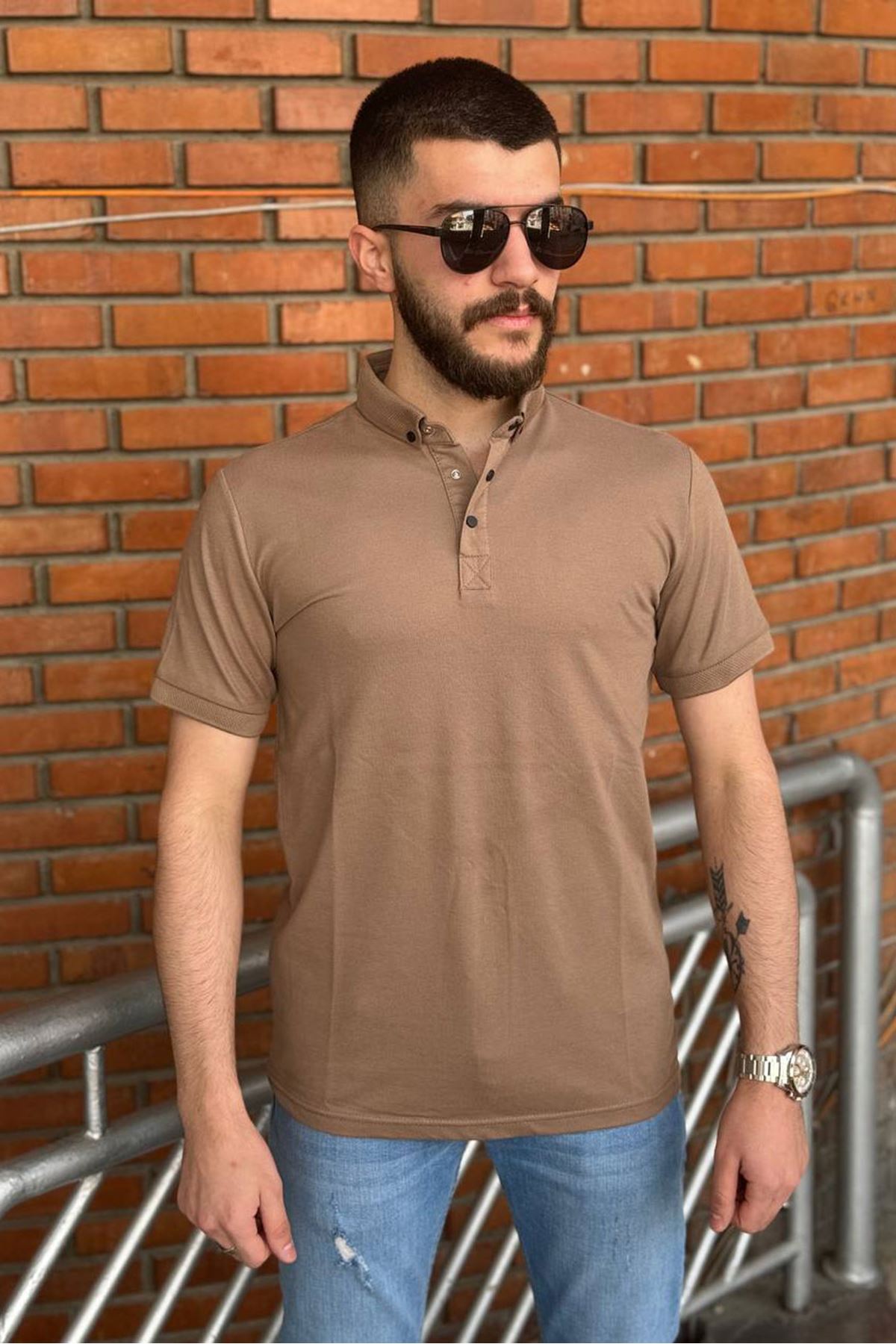 Slimfit Kesim Erkek Oxford Duz Desen Polo Yaka Tshirt-VİZON - Tunahan ...