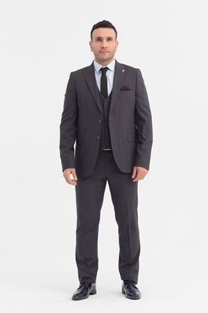 Slimfit Kesim Erkek Yelekli Çizgili Takım Elbise-GRİ
