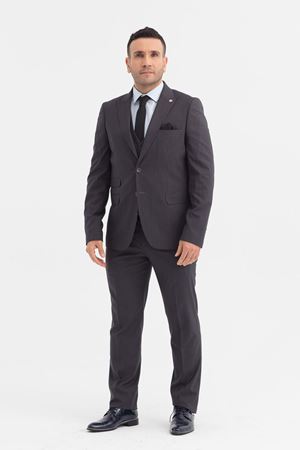 Slimfit Kesim Erkek Yelekli Çizgili Takım Elbise-GRİ