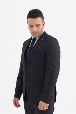 Slimfit Kesim Erkek Yelekli Çizgili Takım Elbise-LACİVERT