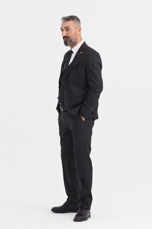 Slimfit Kesim Erkek Yelekli Çizgili Takım Elbise-SİYAH