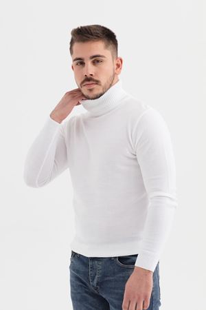 Slimfit Kesin Düz Desen Tam Balıkçı Triko Kazak-BEYAZ