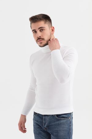 Slimfit Kesin Düz Desen Tam Balıkçı Triko Kazak-BEYAZ