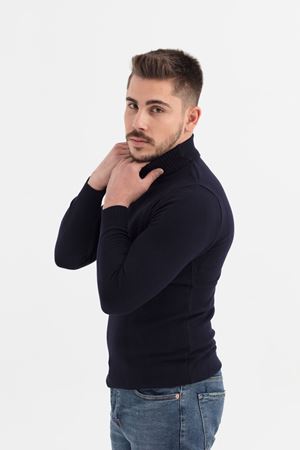 Slimfit Kesin Düz Desen Tam Balıkçı Triko Kazak-LACİVERT