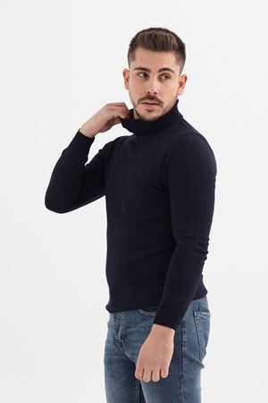 Slimfit Kesin Düz Desen Tam Balıkçı Triko Kazak-LACİVERT