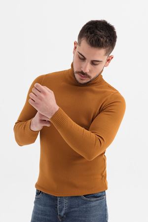 Slimfit Kesin Düz Desen Tam Balıkçı Triko Kazak-SARI