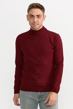 Slimfit Kesim Duz Desen Yarim Balikci Kazak-BORDO