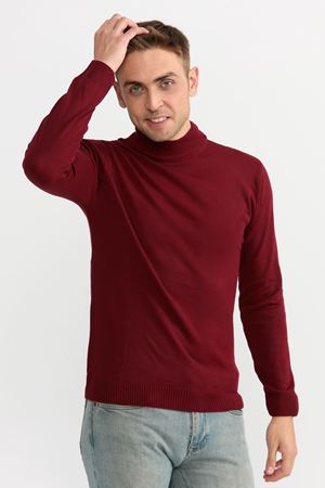 Slimfit Kesim Duz Desen Yarim Balikci Kazak-BORDO