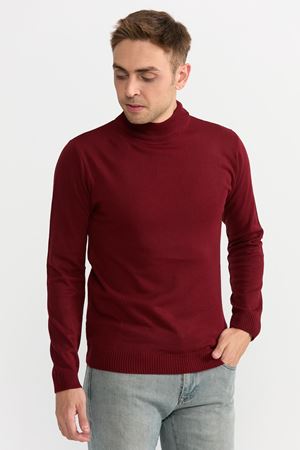 Slimfit Kesim Duz Desen Yarim Balikci Kazak-BORDO