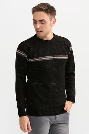 Slimfit Serit Desen Kazak 109-SİYAH