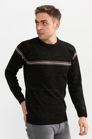 Slimfit Serit Desen Kazak 109-SİYAH