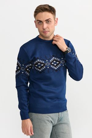 Slimfit Kilim Desen Kazak 234-MAVİ