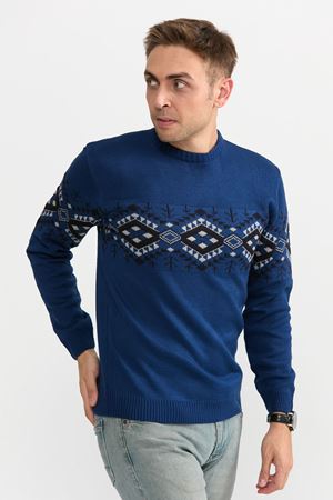 Slimfit Kilim Desen Kazak 234-MAVİ