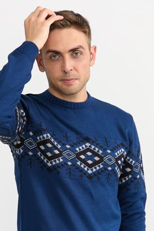 Slimfit Kilim Desen Kazak 234-MAVİ