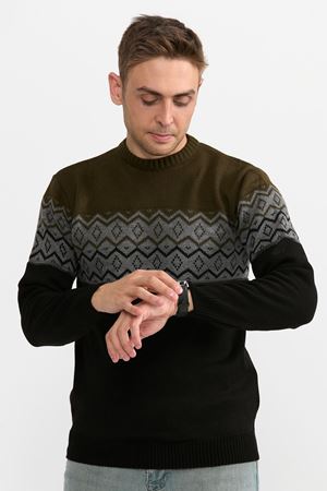 Slimfit Orgu Desen Kazak 233-HAKİ