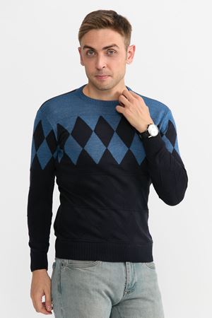 Slimfit Baklava Desen Kazak 1064-MAVİ