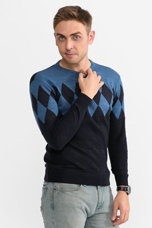 Slimfit Baklava Desen Kazak 1064-MAVİ