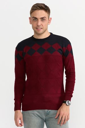 Slimfit Baklava Desen Kazak 1064-BORDO