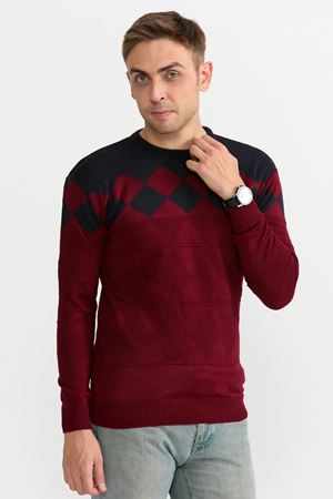 Slimfit Baklava Desen Kazak 1064-BORDO