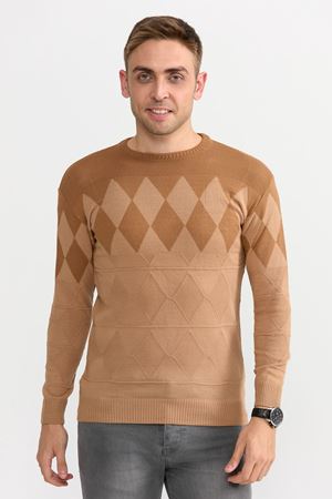 Slimfit Baklava Desen Kazak 1064-KAHVE