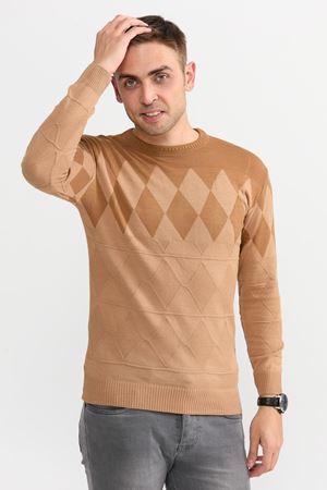 Slimfit Baklava Desen Kazak 1064-KAHVE