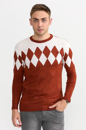 Slimfit Baklava Desen Kazak 1064-KIREMIT