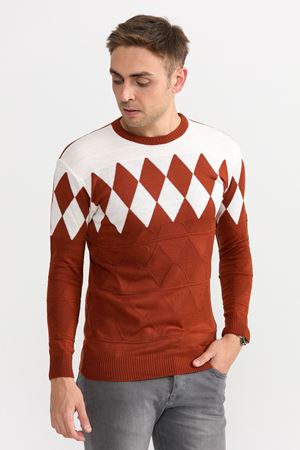 Slimfit Baklava Desen Kazak 1064-KIREMIT