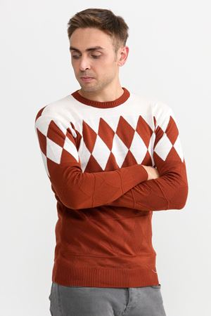 Slimfit Baklava Desen Kazak 1064-KIREMIT