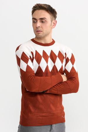 Slimfit Baklava Desen Kazak 1064-KIREMIT