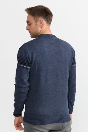 Slimfit Serit Desen Kazak 1052-MAVİ