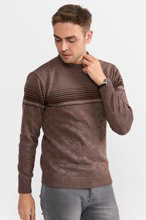 Slimfit Serit Desen Kazak 1052-KAHVE